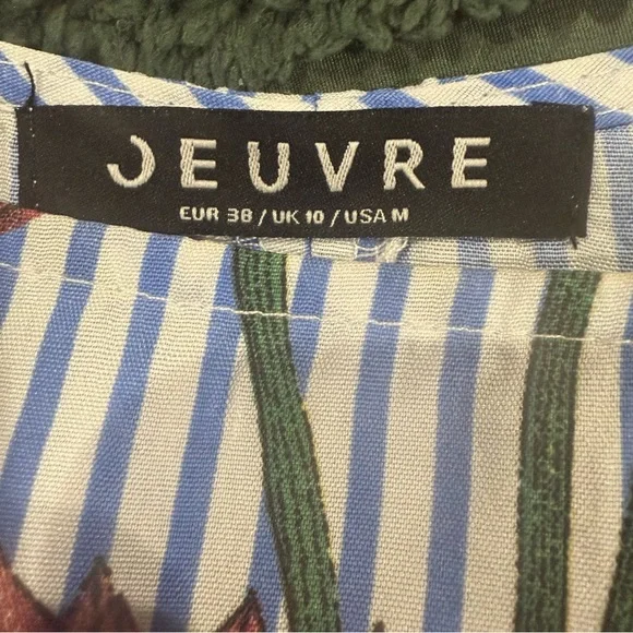 Jeuvre Floral and Stripes Balloon Sleeve Tie-Back Cropped Top - Picture 6 of 15